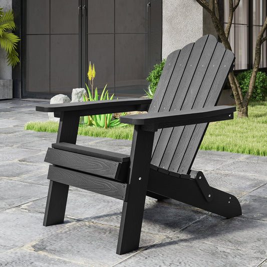 Folding Adirondack Chair with Wide Armrests and Inclined Backrest-Black
