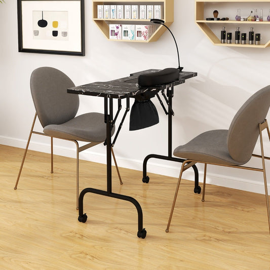 Portable Folding Manicure Nail Table with Electric Dust Collector-Black
