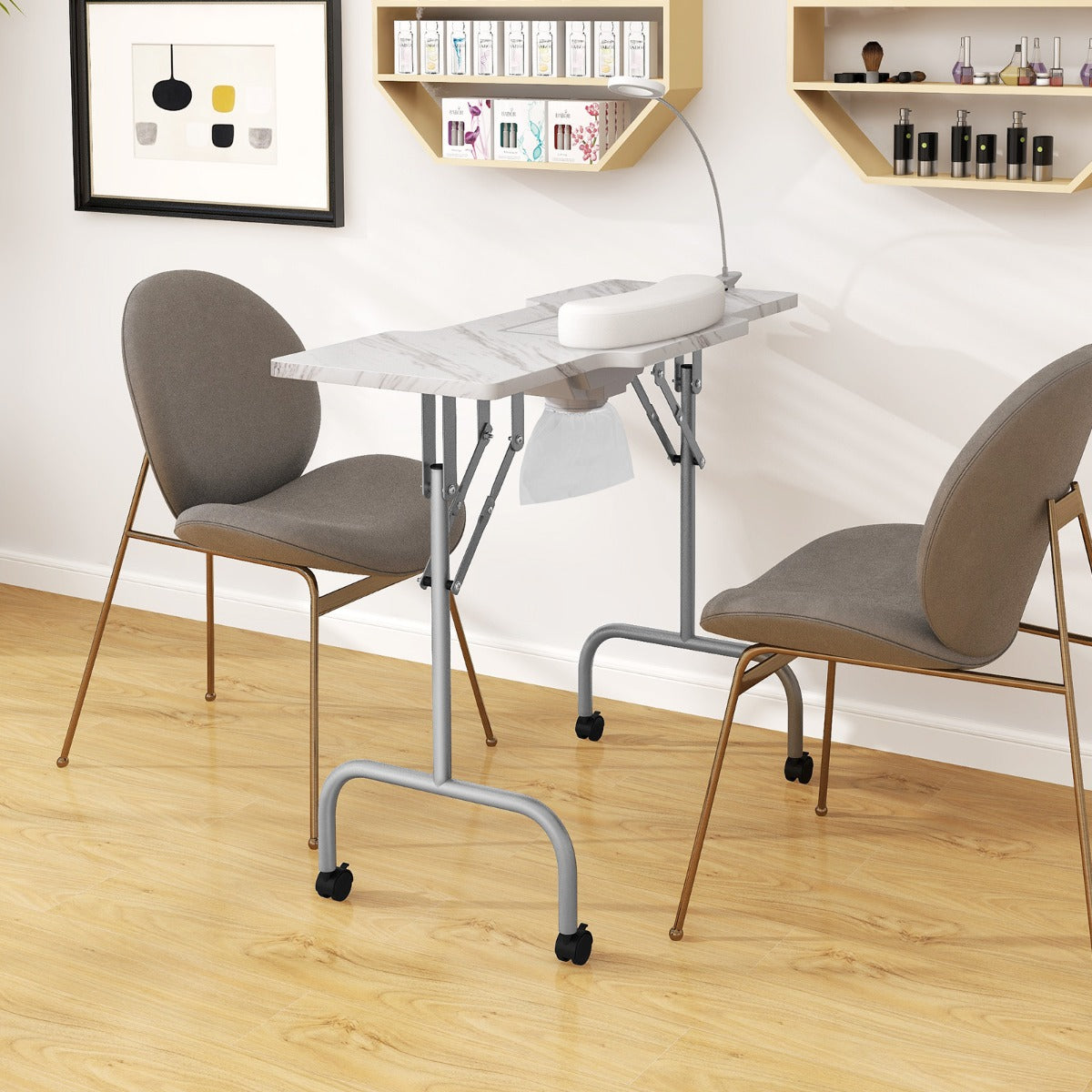 Portable Folding Manicure Nail Table with Electric Dust Collector-White