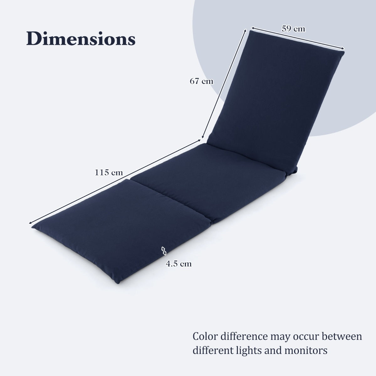 Folding Outdoor Chaise Lounge Cushion Patio Furniture Pad with Straps-Navy-1 Piece