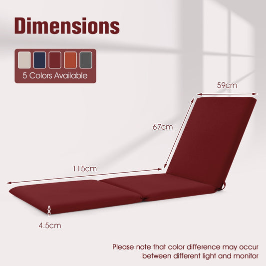 Folding Outdoor Chaise Lounge Cushion Patio Furniture Pad with Straps-Red-1 Piece