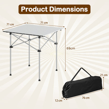 Folding Roll-up Aluminium Camping Table for 4-Silver