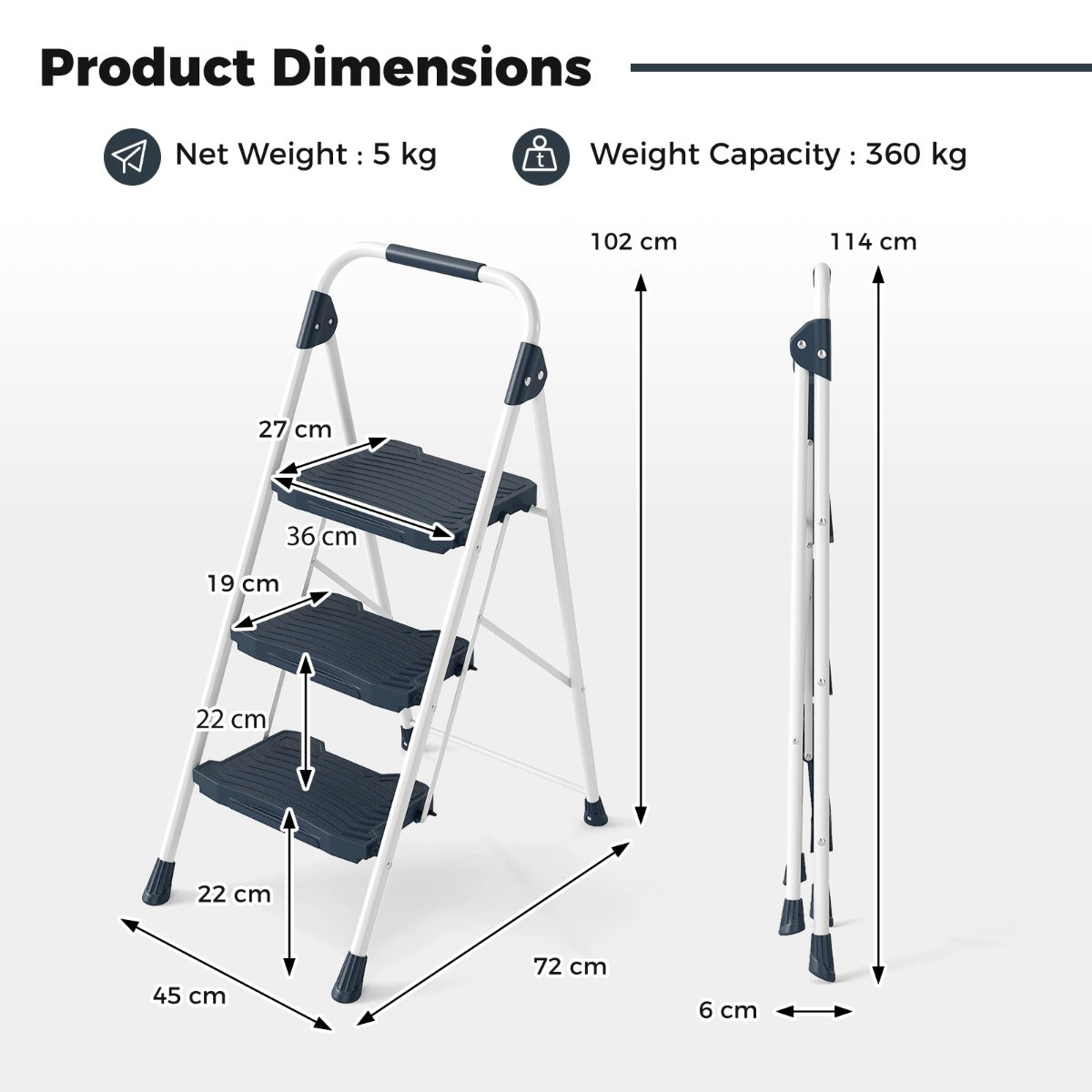 Folding Step Stool with Cushioned Handrail and Wide Anti-Slip Pedal-Blue