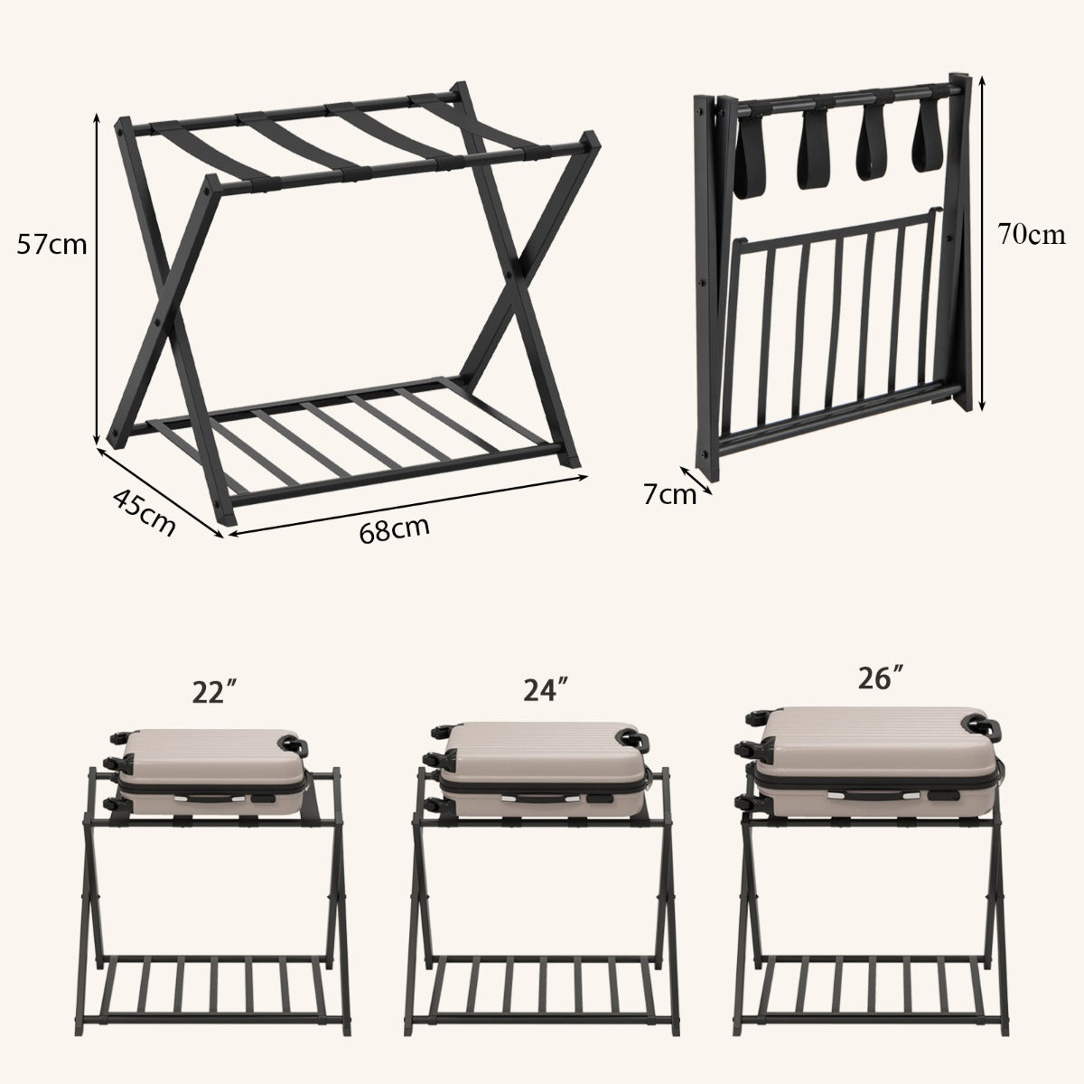 Folding Suitcase Stand with Storage Shelf for Guest Room Bedroom-Black