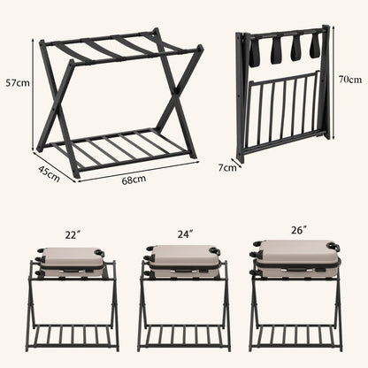 Folding Suitcase Stand with Storage Shelf for Guest Room Bedroom-Black