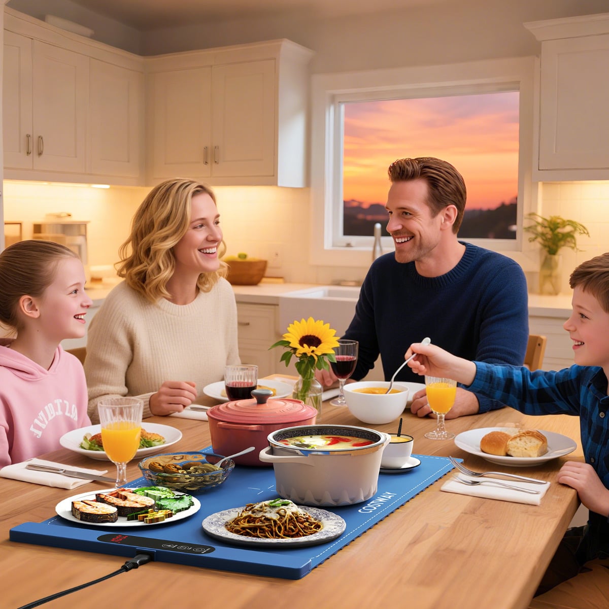 Food Warming Mat Rollable and Portable Electric Warming Tray with Fasting Heating-Blue