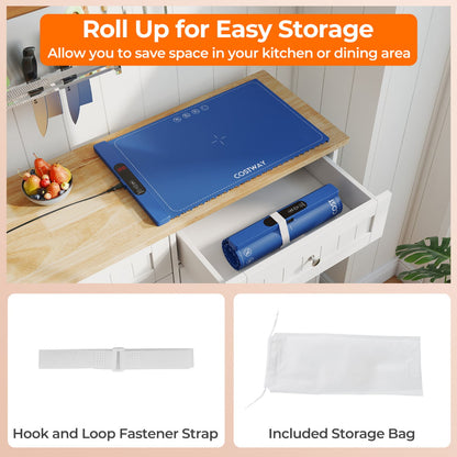 Food Warming Mat Rollable and Portable Electric Warming Tray with Fasting Heating-Blue