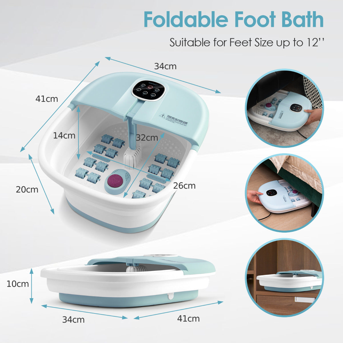 Foot Spa Bath Massager with Heat Bubbles and Remote Control-Blue