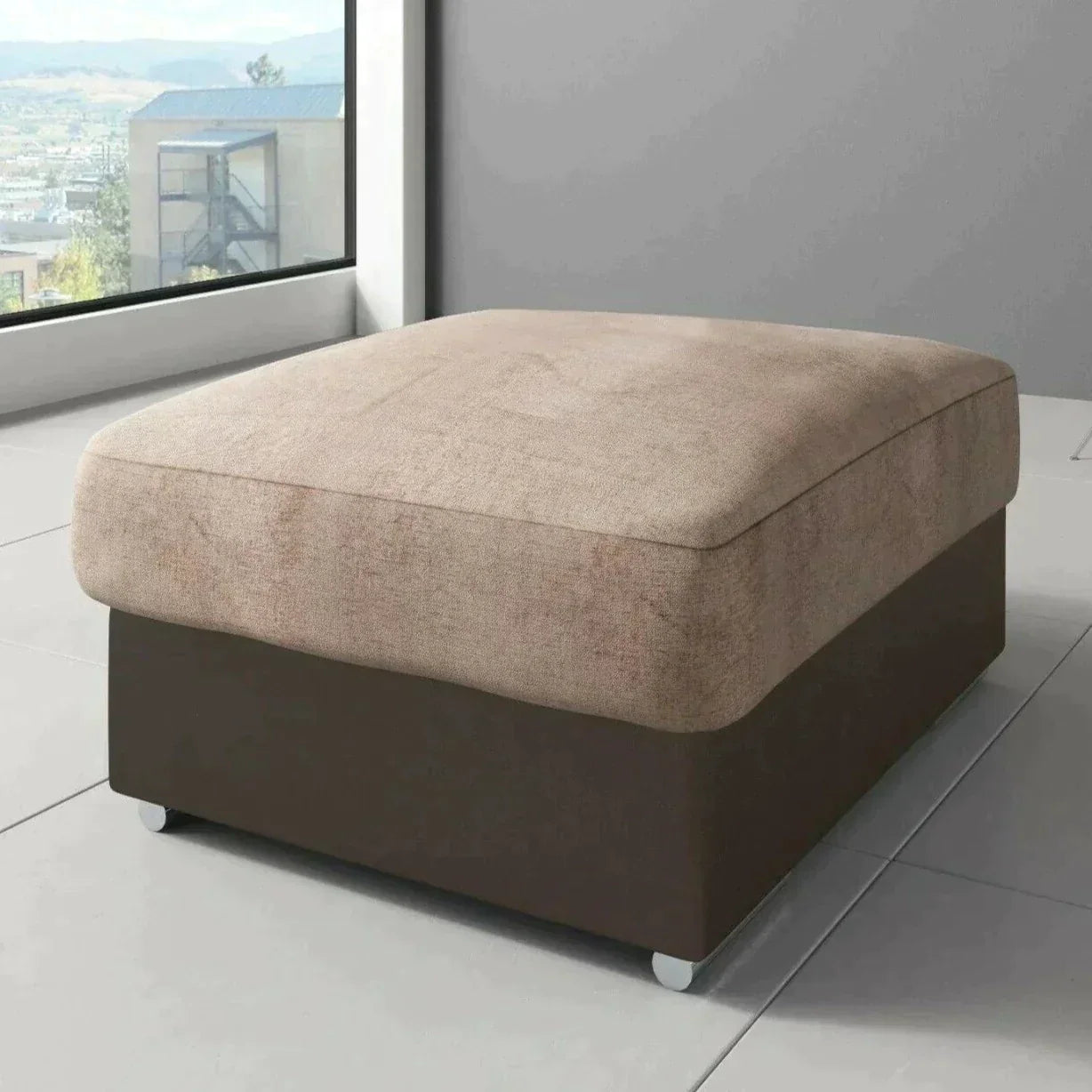 Ferol Fabric Footstool - Black/Grey