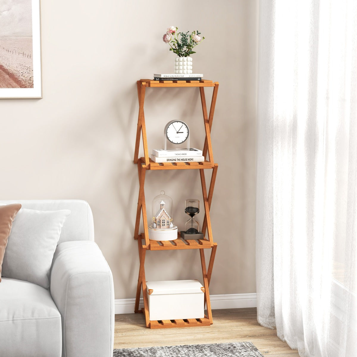 Free Standing Shoe Rack with Sturdy Wood Frame and Stable X-shaped Structure