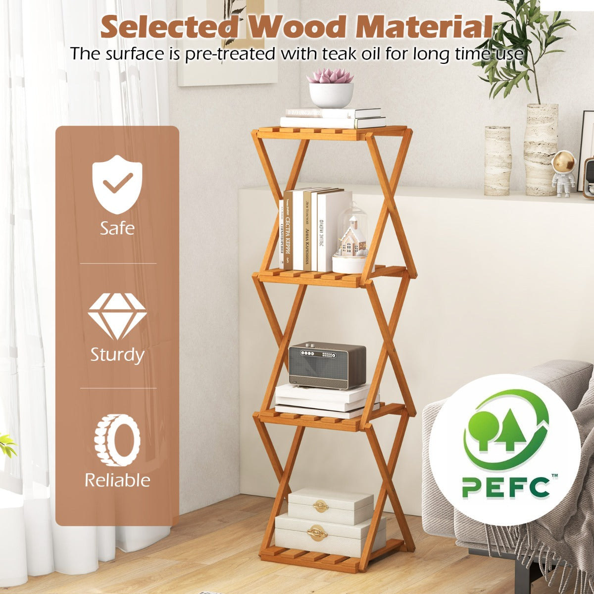 Free Standing Shoe Rack with Sturdy Wood Frame and Stable X-shaped Structure