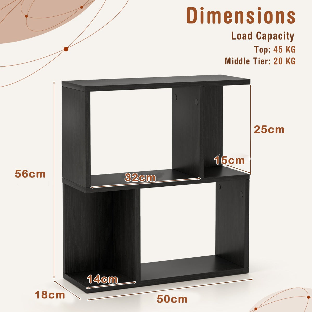 3-Tier Freestanding Bookshelf for Home Office-Black