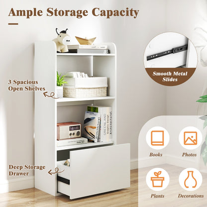 Freestanding Bookshelf with 3-Tier Open Shelf and Drawer-White