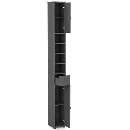 Freestanding Slim Bathroom Cabinet with Drawer and Adjustable Shelves-Gray