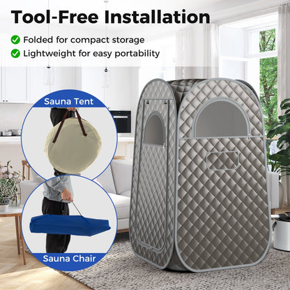 Full Body Steam Sauna Tent with 3L Steam Generator for Single Person-Grey
