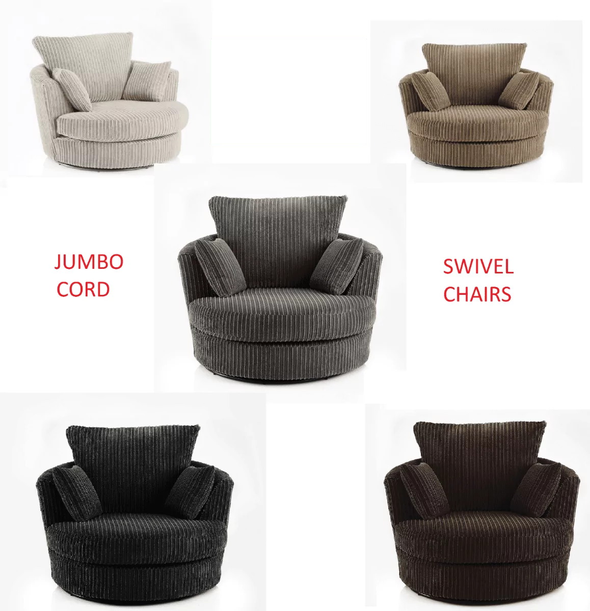 Desmond Jumbo Cord 3 Seater and 2 Seater Sofa Set - Grey and Other Colours
