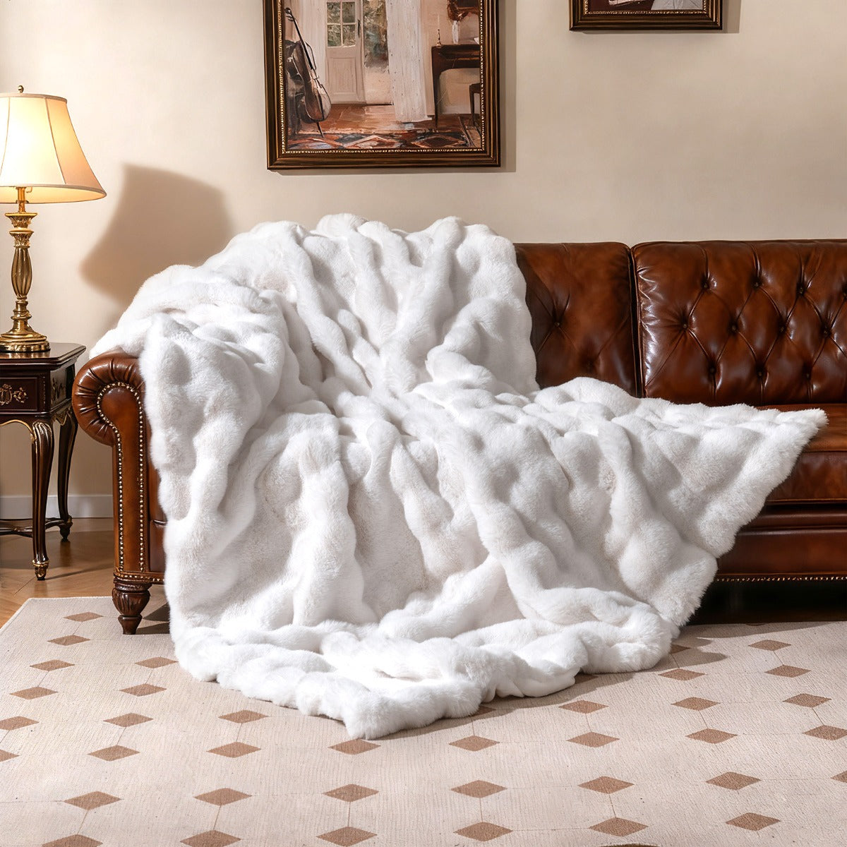 Fuzzy Plush Rabbit Fur Bubble Blanket for Bed Armchair Sofa-M
