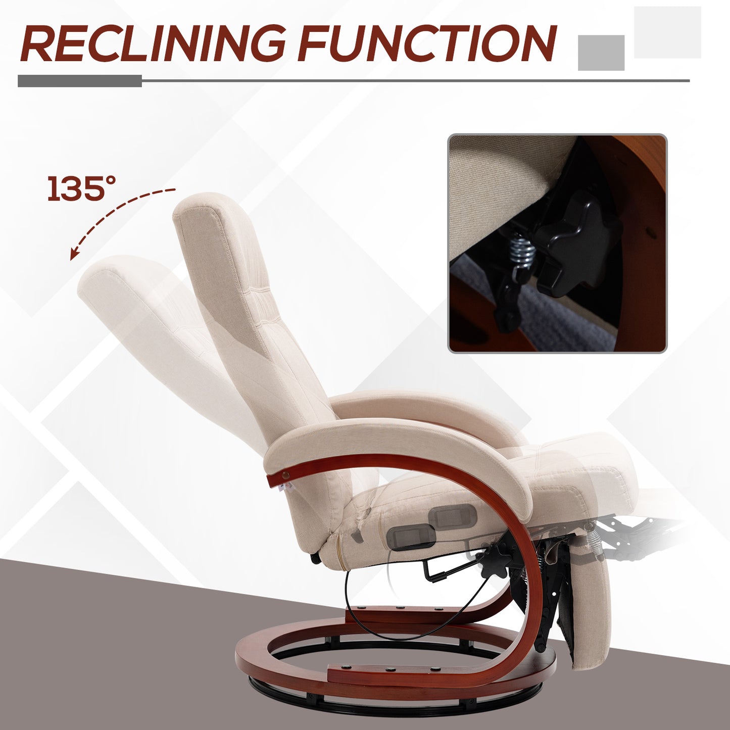 HOMCOM 135Â° Manual Reclining Swivel Chair, with Footrest - Beige