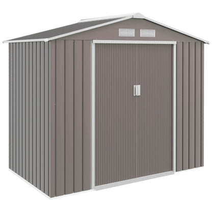 Outsunny 7ft x 4ft Lockable Garden Metal Storage Shed Storage Roofed Tool Metal Shed w/ Air Vents Steel Grey