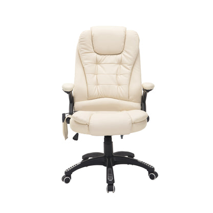 HOMCOM 6-Point Massage Office Chair with Seat Heated for Home Office, PU Leather High Back Executive Desk Chair with Adjustable Height and 360Â° Swivel for Work Study, Beige