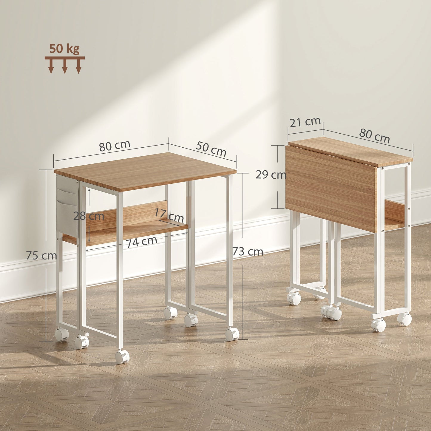 HOMCOM 80 cm Drop Leaf Writing Work Desk - Natural Wood Finish