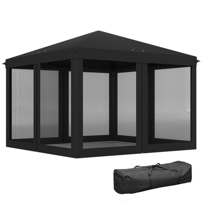 Outsunny 3 x 3Êm Pop Up Gazebo, 420D Garden Tent Canopy with Removable Mesh Sidewall Netting, Carry Bag for Garden Patio Outdoor, Black