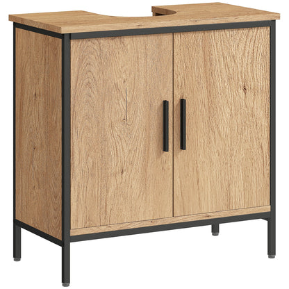 HOMCOM Bathroom Vanity Unit, Under Sink Storage Cabinet with 2 Doors, Adjustable Shelf for Basin without or with Pedestal, Oak