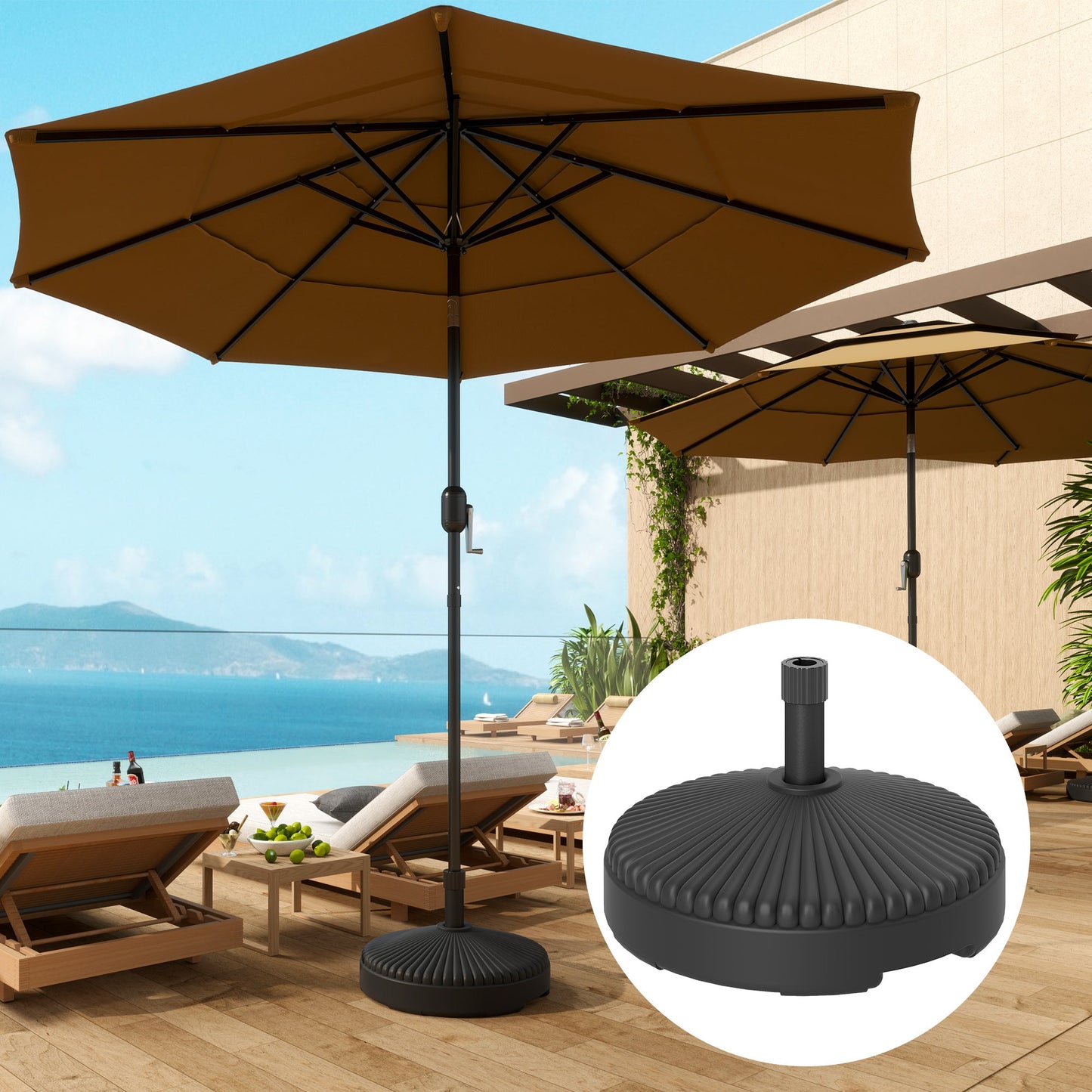 Outsunny Garden Parasol Base Holder, 28kg Sand Filled, 23kg Water Filled, Sun Umbrella Base, Î¦55 x 30H cm Black