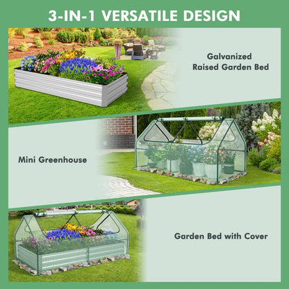 Galvanized Raised Garden Bed with Mini Greenhouse Cover