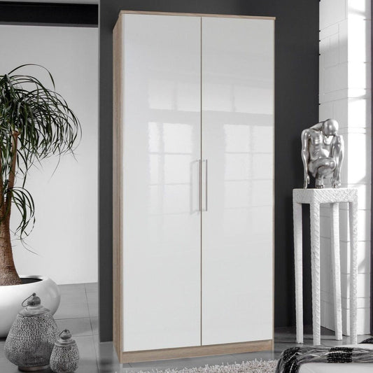 GEMA 2 Door Wardrobe Oak and White Gloss 90cm