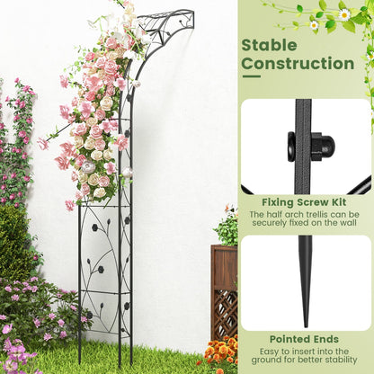 Garden Arch Arbor Trellis 2 Half Arches Metal Arbour Archway-Black