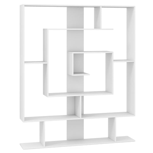 7-Tier Geometric Bookshelf with 2 Anti-Tipping Kits-White