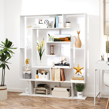 7-Tier Geometric Bookshelf with 2 Anti-Tipping Kits-White