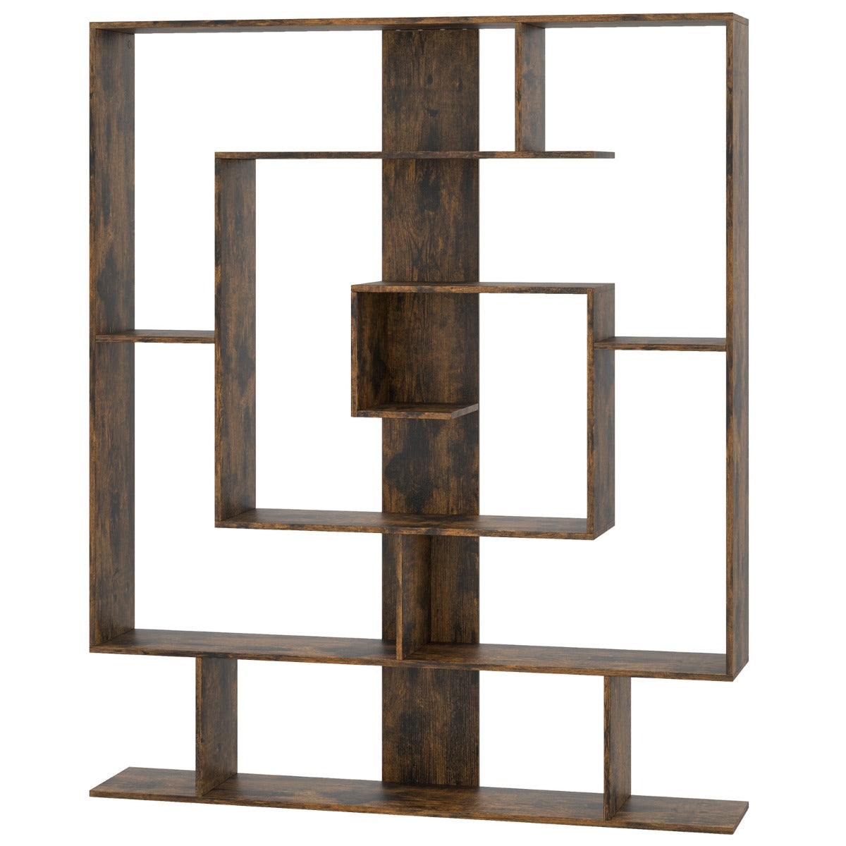 7-Tier Geometric Bookshelf with 2 Anti-Tipping Kits-Rustic Brown