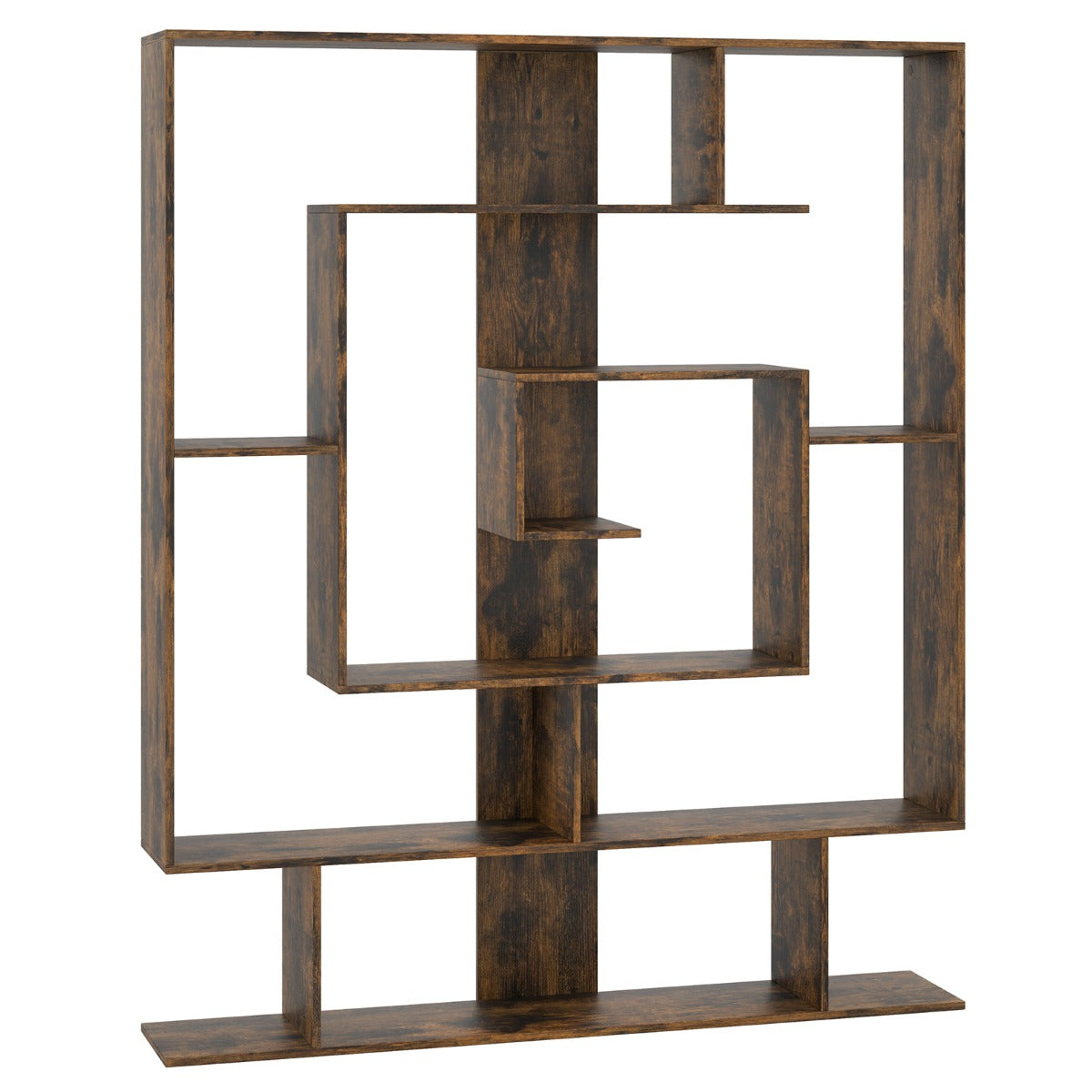 7-Tier Geometric Bookshelf with 2 Anti-Tipping Kits-Rustic Brown