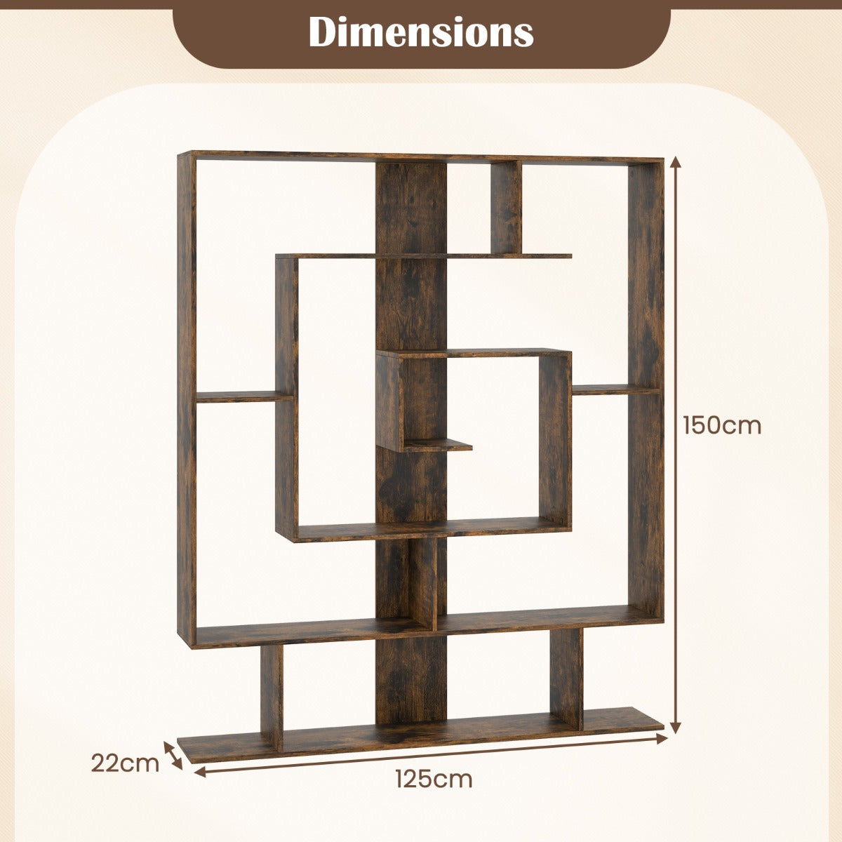 7-Tier Geometric Bookshelf with 2 Anti-Tipping Kits-Rustic Brown