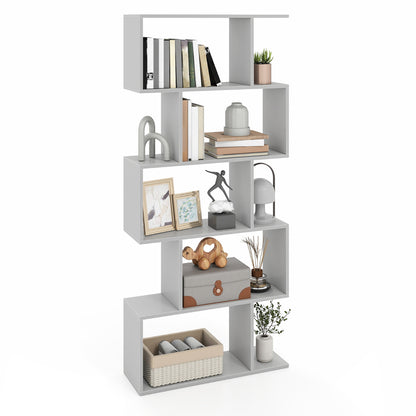 Geometric S-Shaped Bookcase with Anti-Toppling Device for Living Room Home Office-Grey