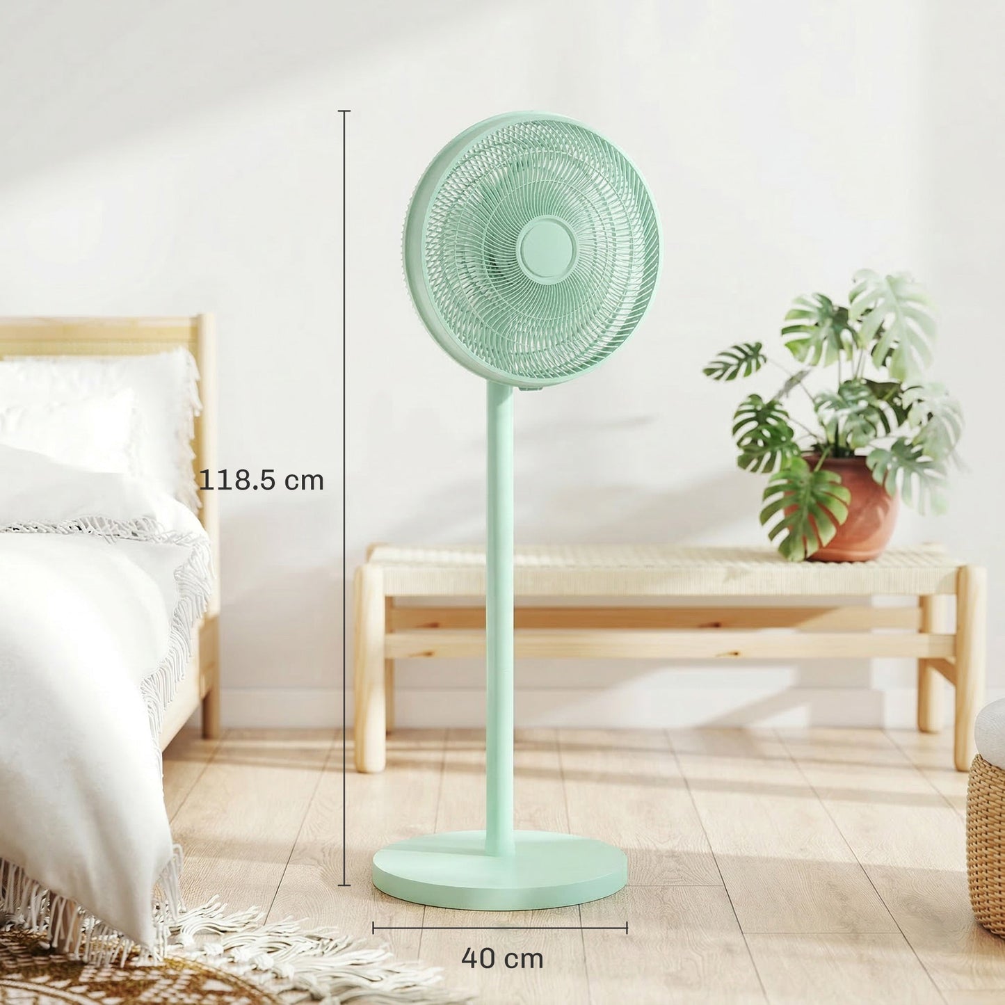 HOMCOM 40 cm Standing Fan, Cooling Floor Fan with 80 degrees Oscillating, Adjustable Tilt and Height, 4 Speed, Remote Control, Green
