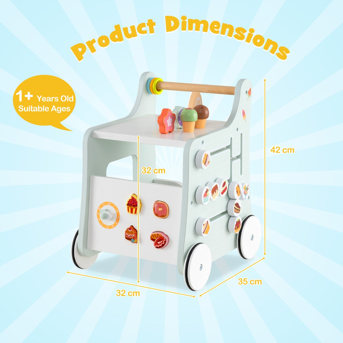 Multifunctional Ice Cream Cart Toy with Sweet Accessories and Smooth Wheels-Green