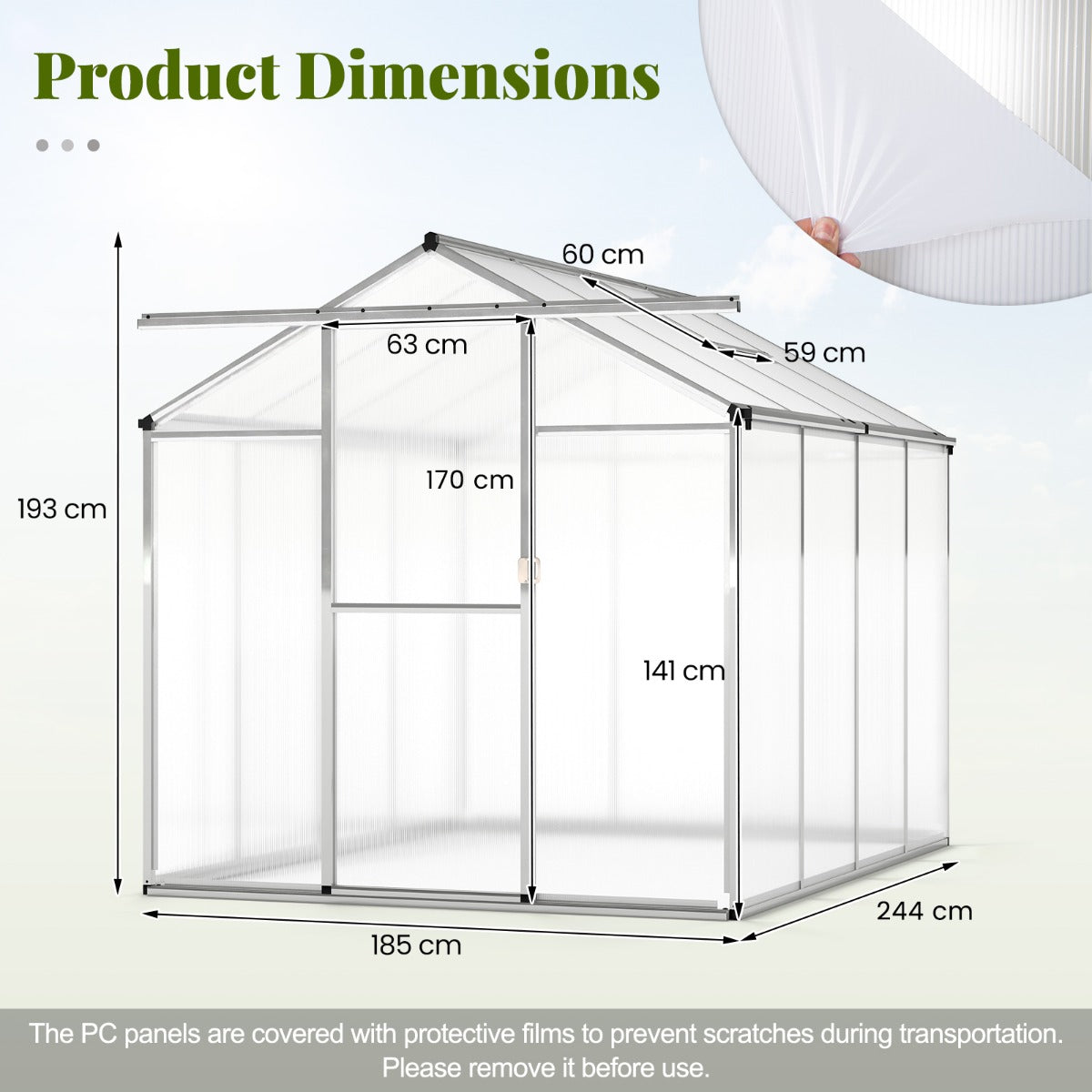 185 x 185 cm/244 x 185 cm Greenhouse Large Walk-in Green House-M