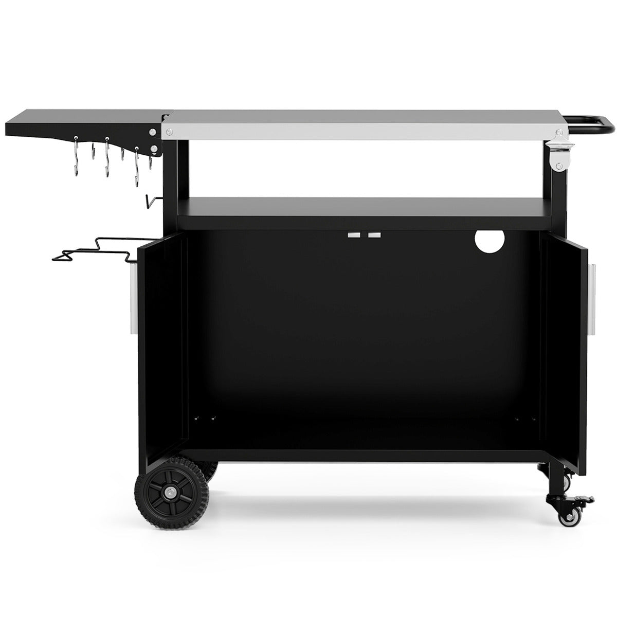 Grill Cart with Storage and Folding Stainless Steel Top-Black