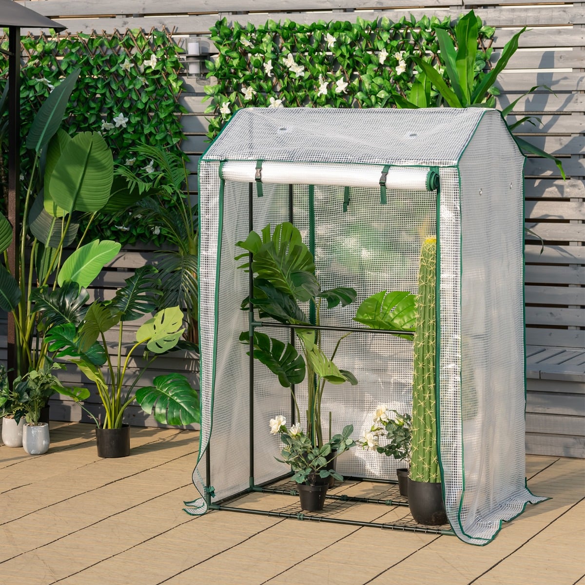 Garden Grow Green House with 4 Shelves and Roll-up Zippered Door
