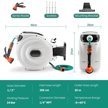 15+1M and 20+2M Wall Mounted Hose Reel Retractable Auto Rewind Watering-20+2M