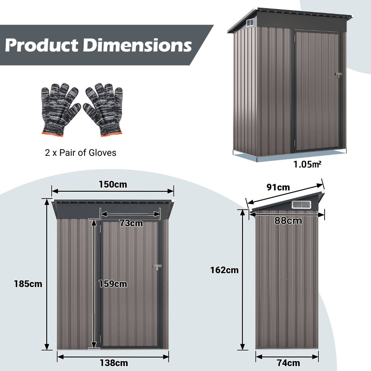 All-Weather Storage Shed with Top Sloping Design-Grey