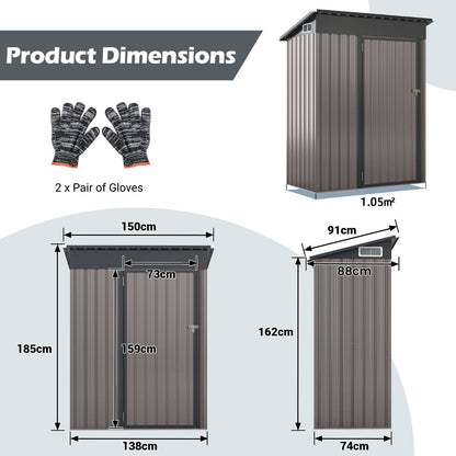 All-Weather Storage Shed with Top Sloping Design-Grey
