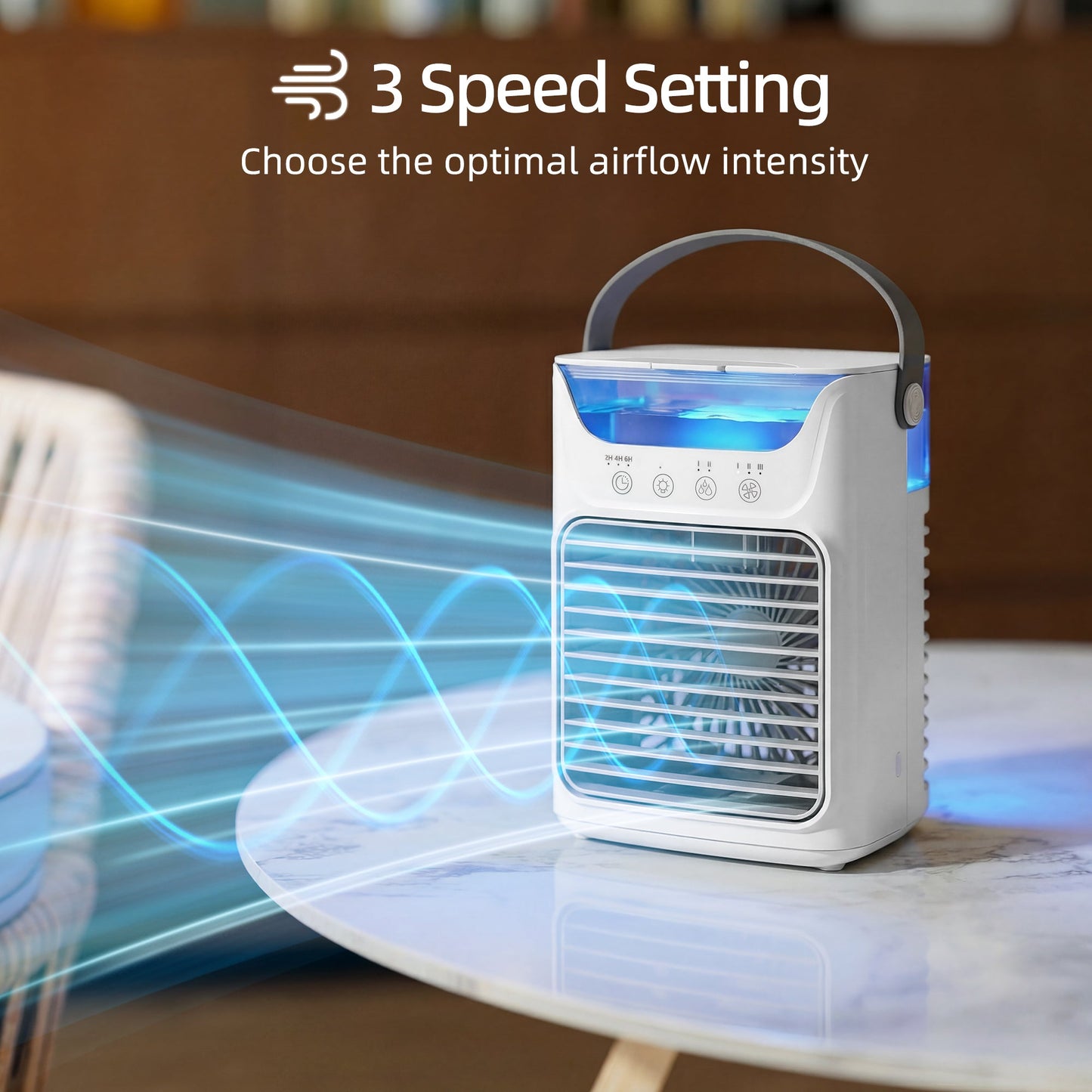 HOMCOM Air Cooler with Adjustable Head, Portable Air Conditioner with 3 Wind Speed, 2 Cool Mist, RGB Light, White