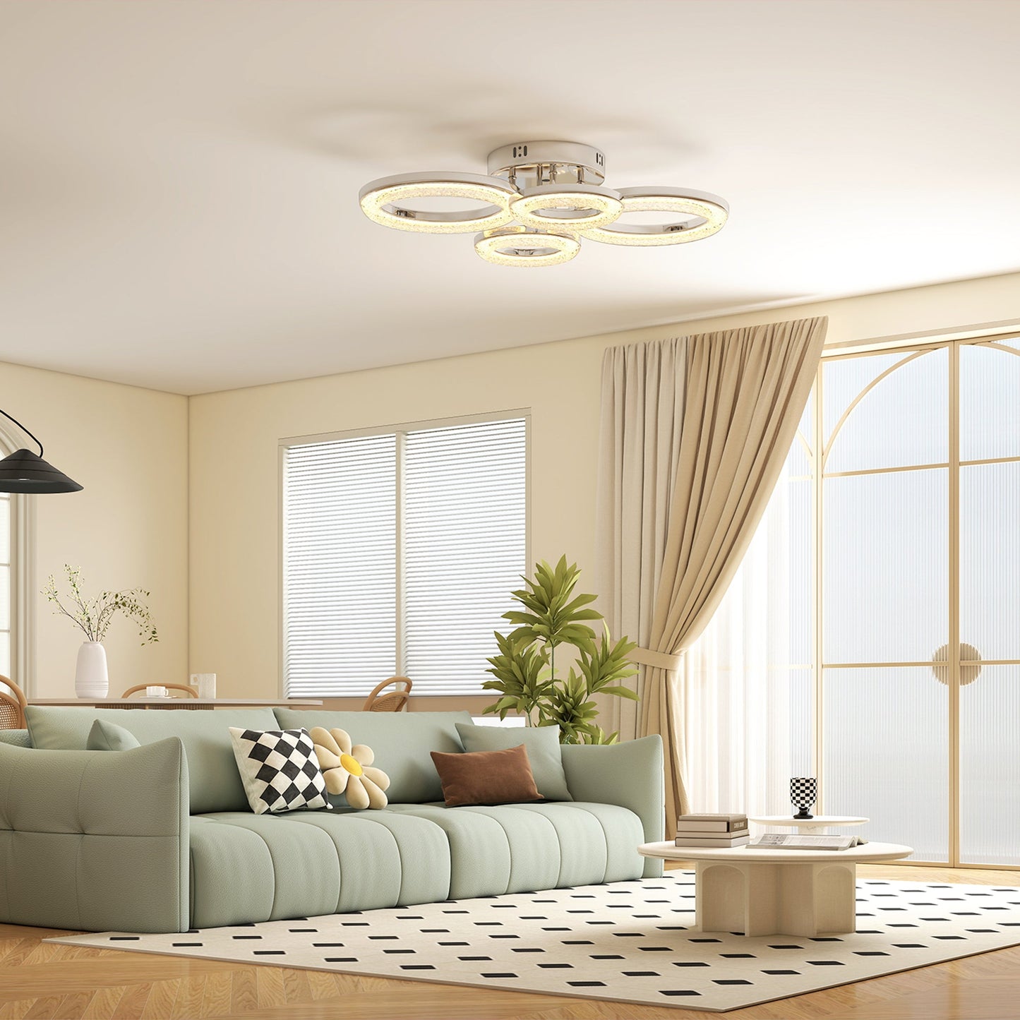 HOMCOM LED Ceiling Light, Modern 4 Rings Ceiling Lamp with Wall Switch Control, 40W 4350lm Flush Mount Ceiling Light with 3500K/4500K/6000K Colour Temperatures for Living Room, Bedroom, Silver Tone