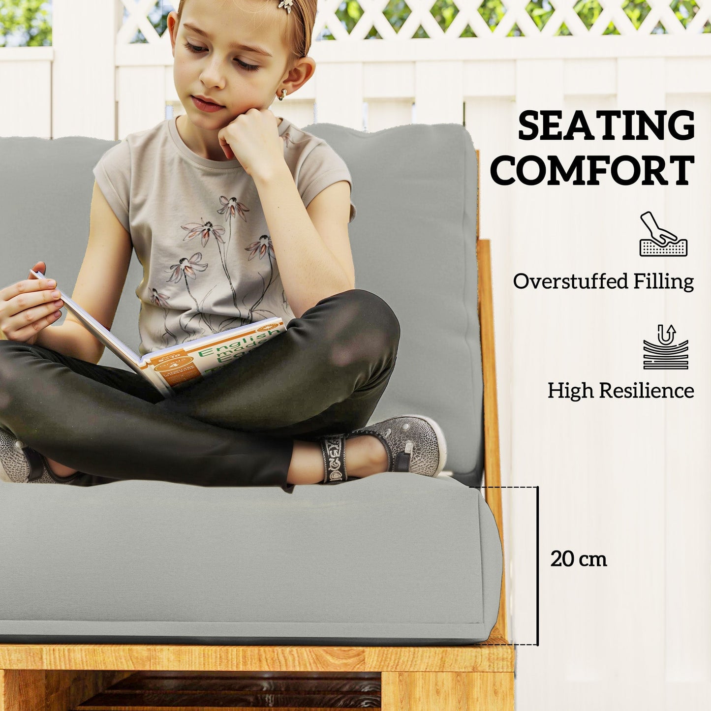Outsunny Two Piece Seat Pallet and Back Cushions - Light Grey