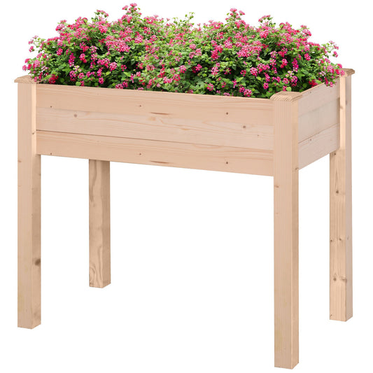 Outsunny Garden Wooden Planters√Ø¬º≈í Rectangular Raised Bed,Flower Box, Fir Wood Indoor/Outdoor, Oak Tone, 86L x 46W x 76Hcm