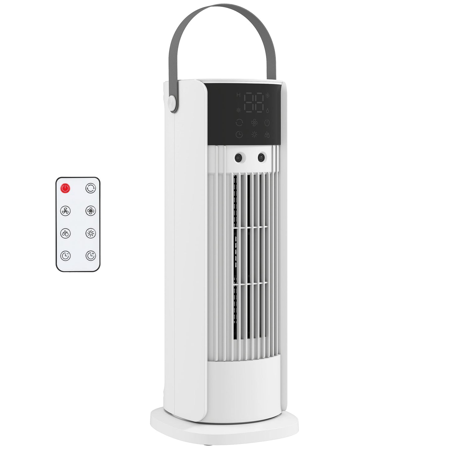 HOMCOM Tower Fan for Bedroom, 16 Inch Mist Desktop Fan with RGB Lights, 3 Speeds, 90Â° Oscillation, 10H Timer, for Home Office